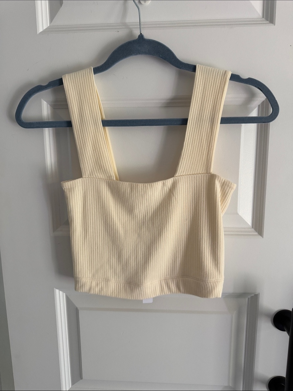 Ribbed Square Neck Crop Tank Top - Cream small